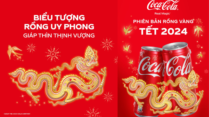 Coca-cola phiên bản Tết 2024 với biểu tượng Rồng Vàng và 100 câu chúc độc quyền